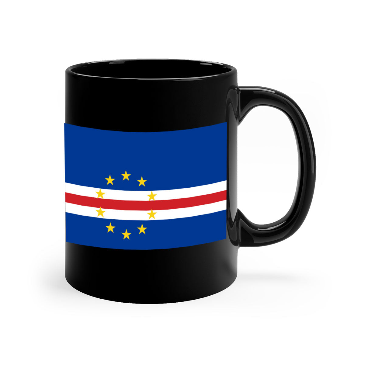 Cabo Verde 169# Mug featuring a glossy finish with a colorful handle and interior, available in multiple sizes.